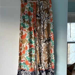 Cally Conway Anthropologie Flannel Lounge Pants Boho Art Deco Floral Eclectic
